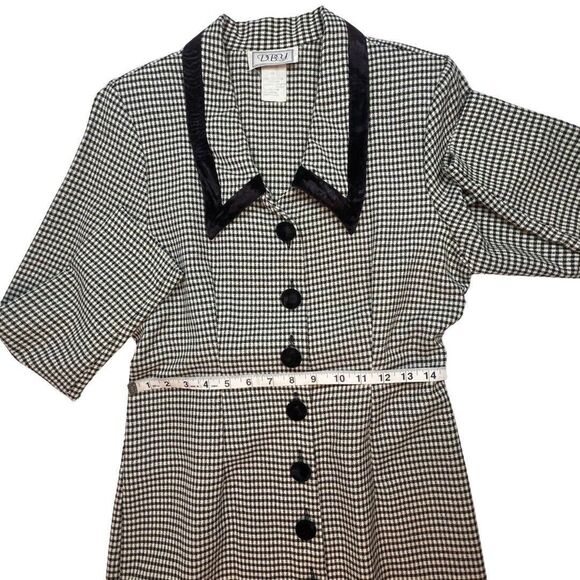 Vintage D.B.Y. Dress Womens 9 Black Checkered Velvet Chelsea Collar Pencil Dress - Picture 4 of 14